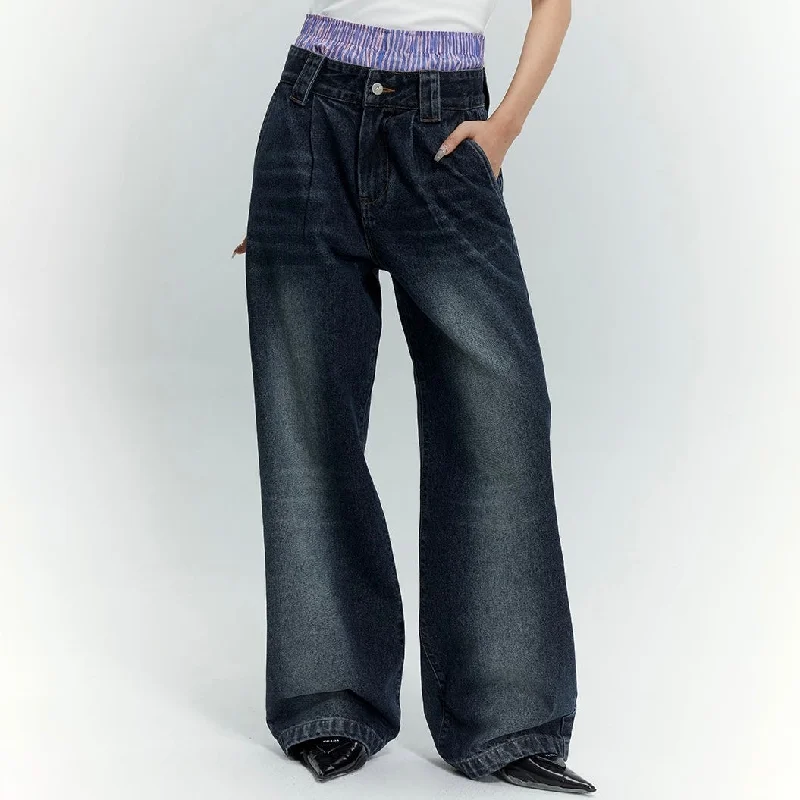 Daniva Washed Faded Color Denim High Waist Straight Leg Jeans Pants