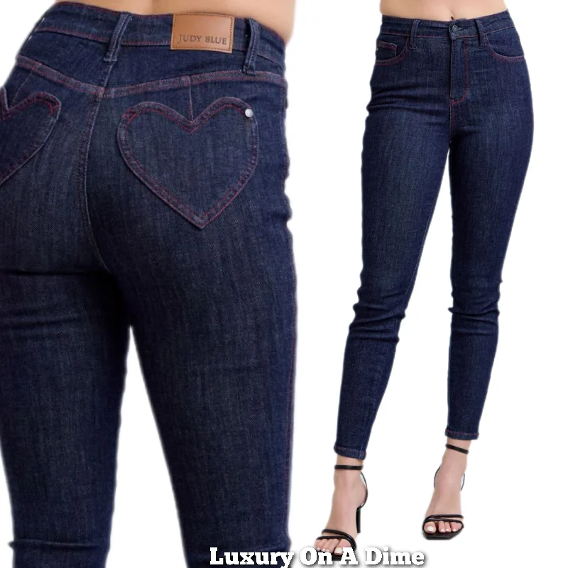 Judy Blue Heart Pocket Skinny High-Rise Stretch Denim Jeans Slim Ankle Pants