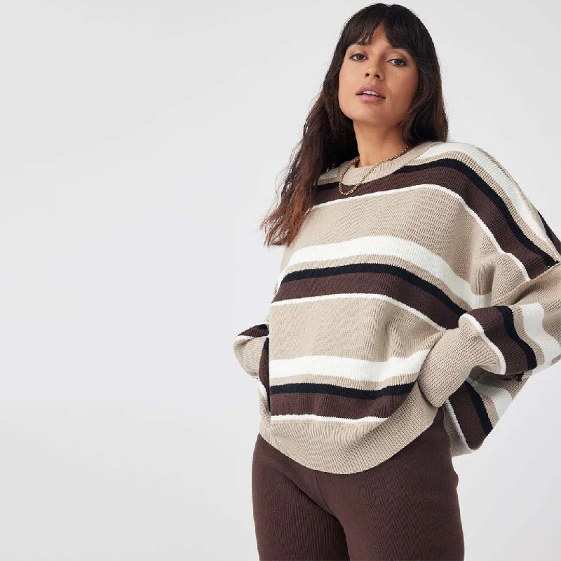 HARPER STRIPE ORGANIC KNIT SWEATER | TAUPE / CHOCOLATE