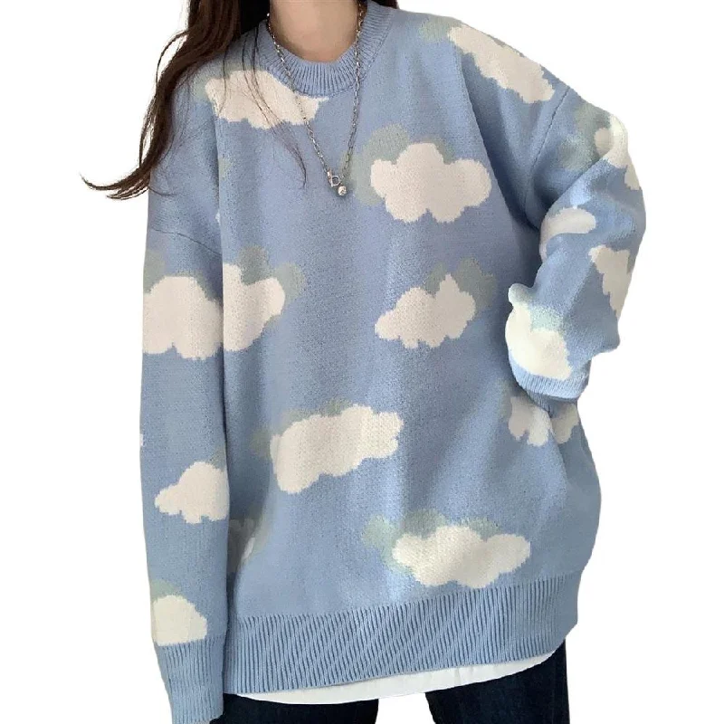 Cloud Pattern Women's Sweater: Sleeved or Sleeveless, size to fit or go big and baggy