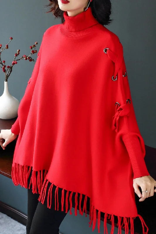 Dolman Sleeve Lace-Up Sweater