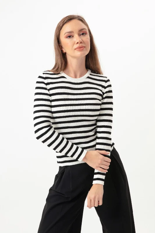 Female Striped Wick Lycra Knitwear Sweater