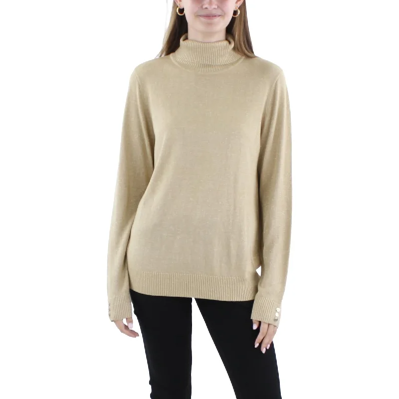 Joseph A. Womens Metallic Knit Turtleneck Sweater