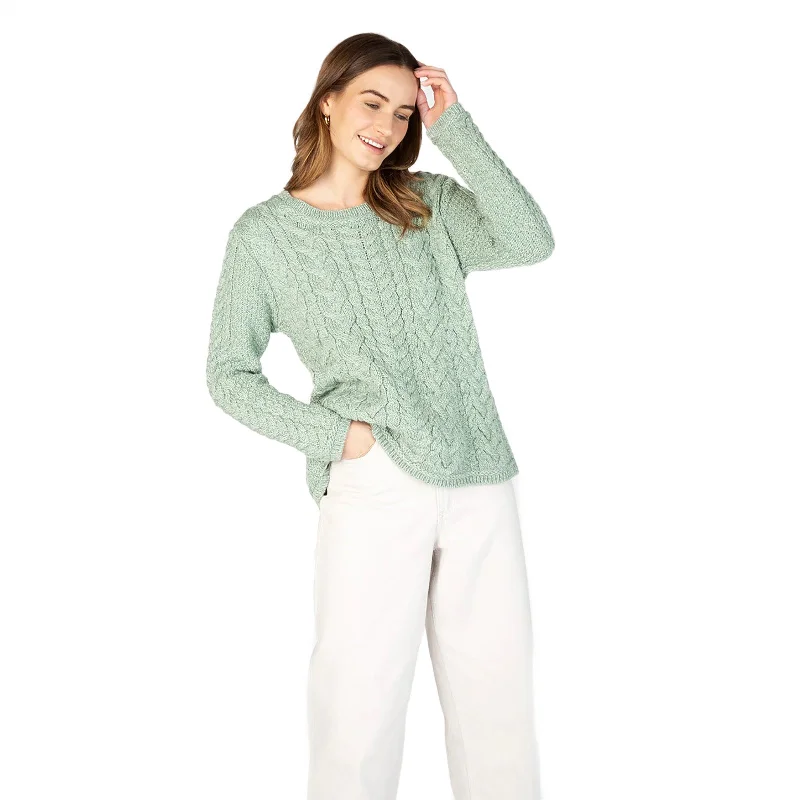 Ladies Primrose Cable Round Neck Sweater Sage Marl