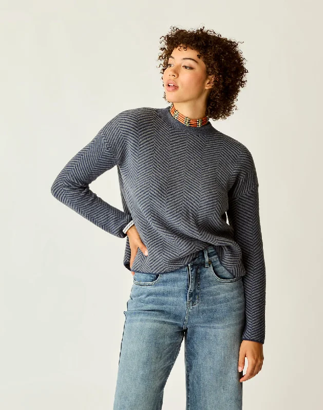 Olivia Plush Sweater: Navy Herringbone