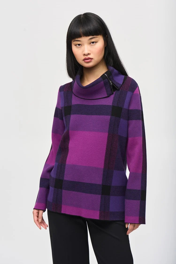 Plaid Cowl Neck Sweater - Empress and Black