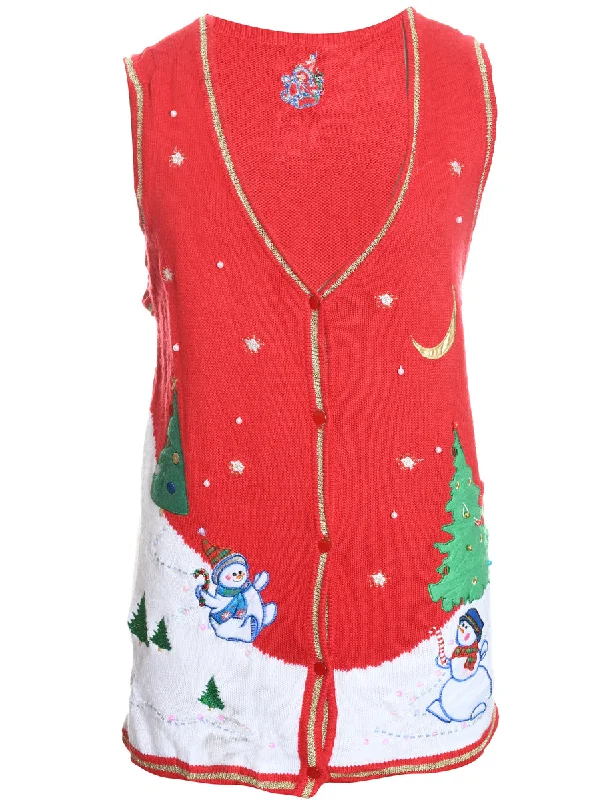 Snowman Christmas Sweater Vest - L