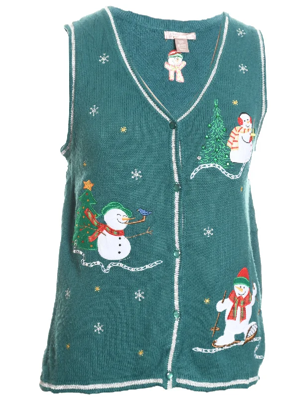 Snowman Design Knit Christmas Sweater Vest - S