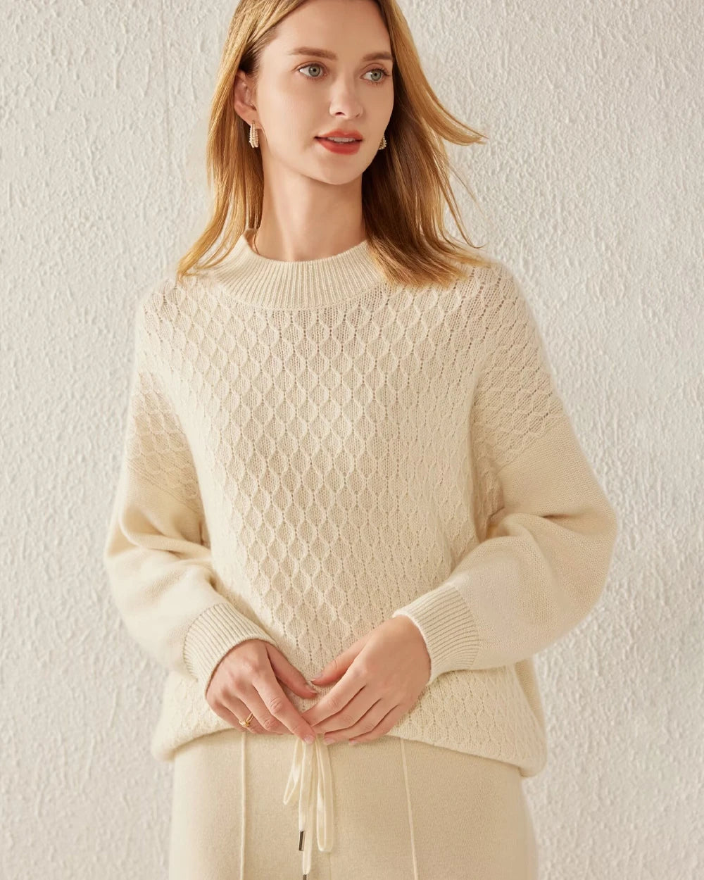 Textured Knit Pattern Cashmere Sweater