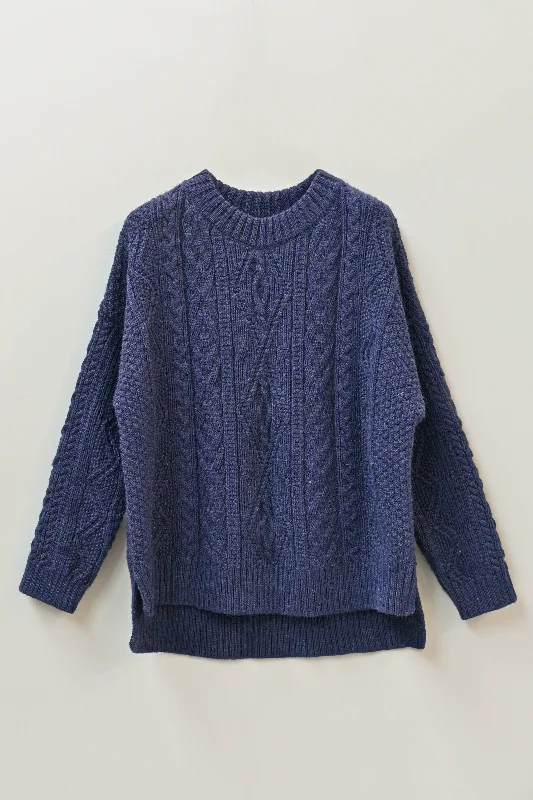 The Freyja British Wool Cable Sweater in Navy