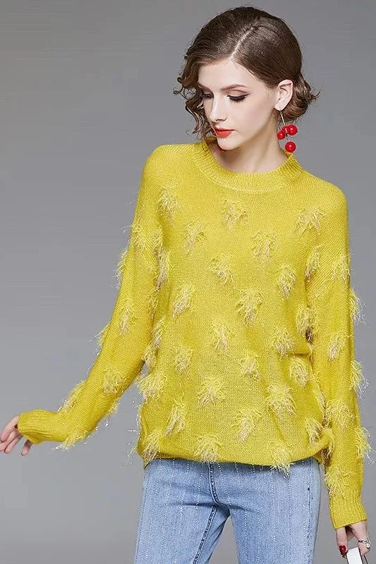 Yellow Sweater W/ Feather Detail