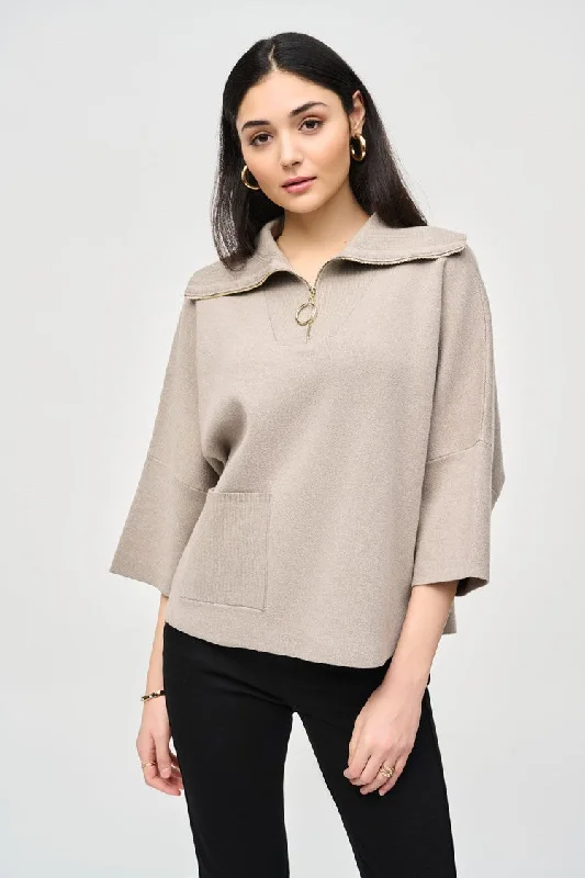 Zipped Collar Sweater - Taupe